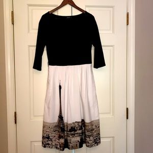 EShakti Black White Paris Scene Dress M 10